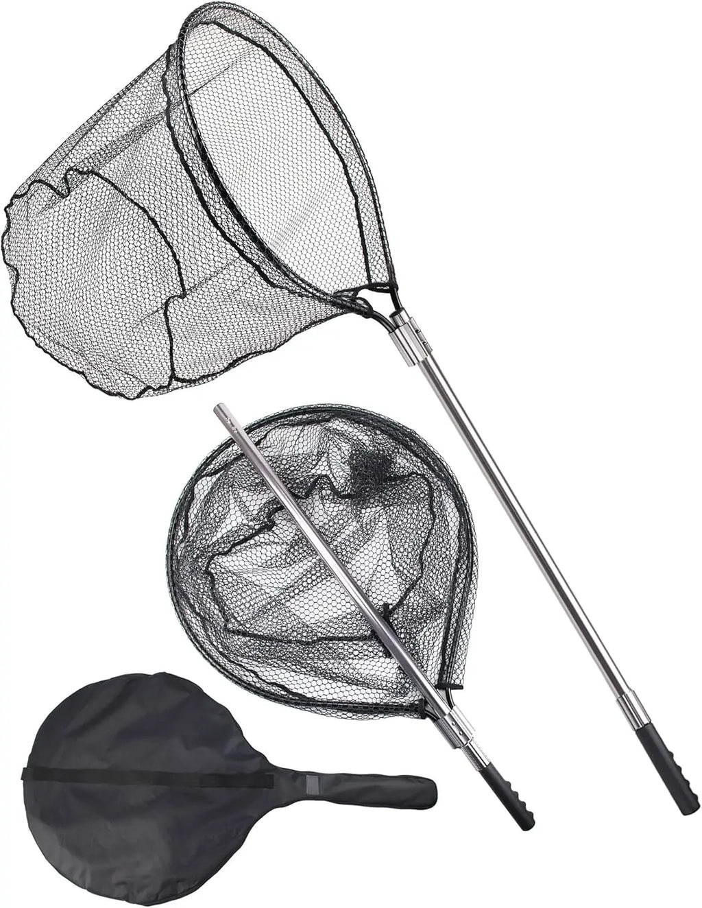 Large Telescoping Fishing Net with Rubber Mesh - Adjustable 70-94 Inch Handle for Kayak & Saltwater Fishing