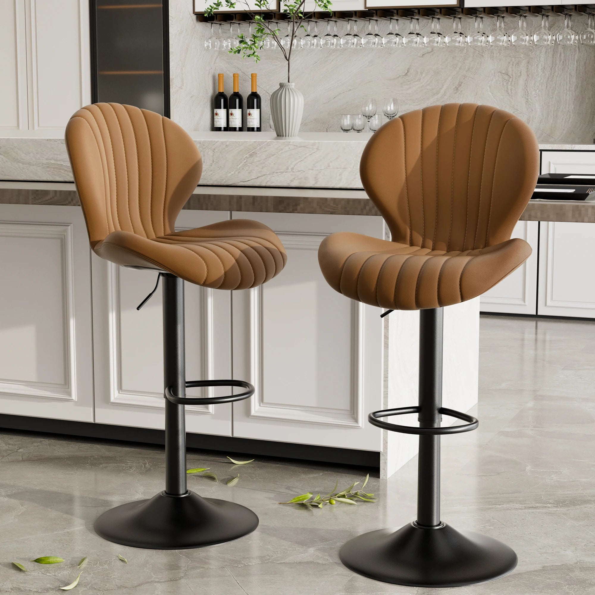 2pcs Bar Chair, 360° Rotating, Adjustable Height, Artificial Leather Upholstered With Backrest, Suitable For Dining Room