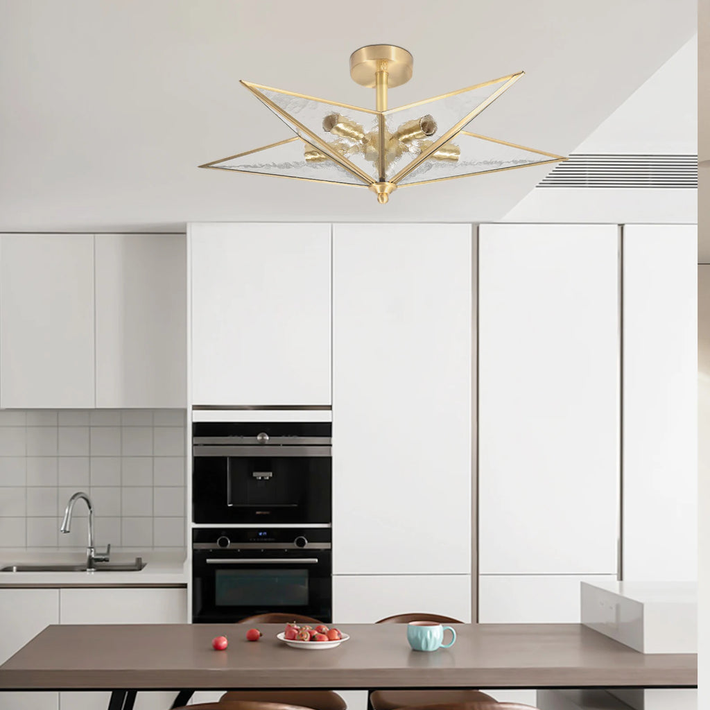 Gold Five-Point Star Ceiling Light Romantic Ice Pattern Star Ceiling Lamp - Nordic Style Gold Finish for Living Room/Bedroom