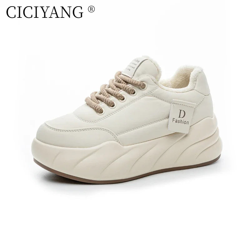 CICIYANG 6.5cm Platform sneakers for women 2025 spring new large size female casual sports board shoes lace-up little white shoe