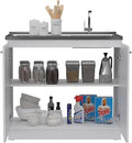 White Double Door Utility Sink Cabinet with 2 Shelves and Metal Handles