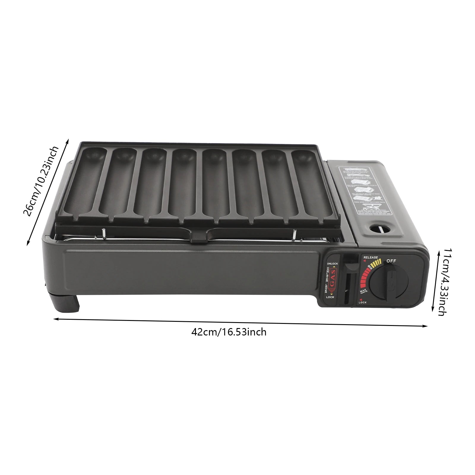 Gas Grill Stove with Sausage Grill Plate and Plastic Box Portable Camping Butane Stove Adjustable Flame for Outdoor Picnic BBQ