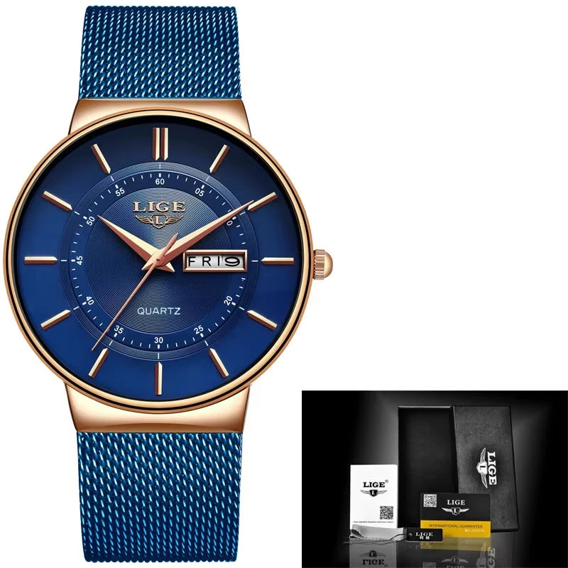 Man Watch LIGE Top Brand Luxury Waterproof Ultra Thin Date Clock Male Steel Strap Casual Quartz Mens Watches Sports Wrist Watch