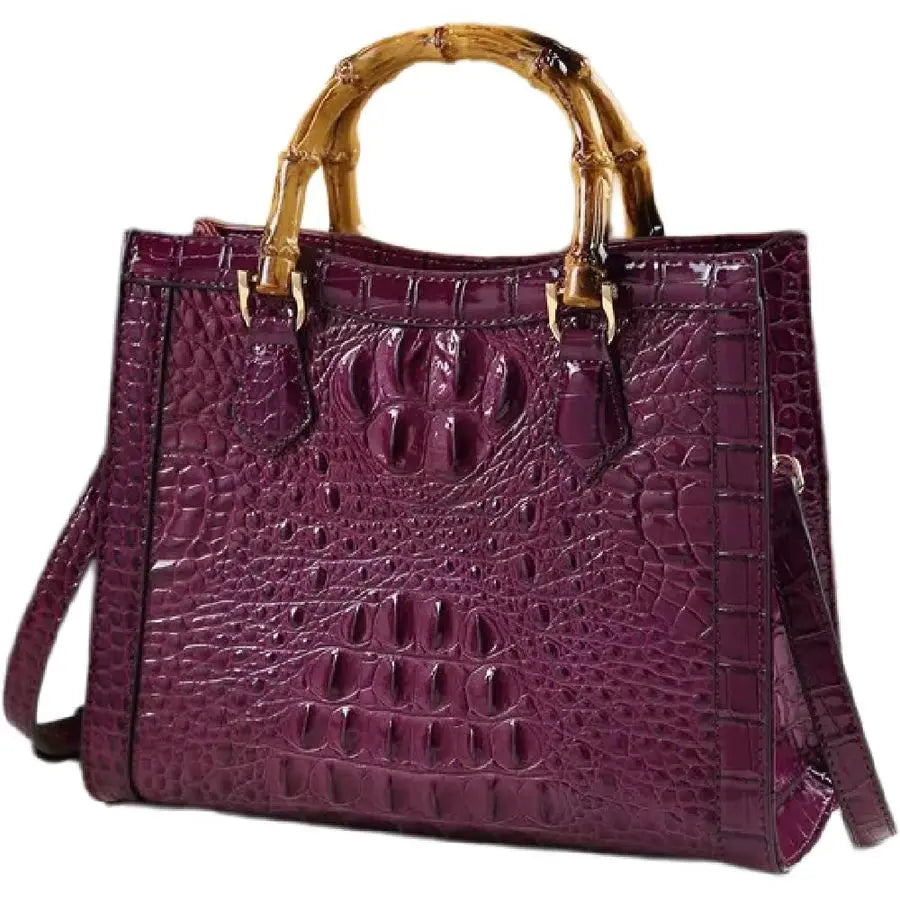 Pattern Leather Womens Bag Real Bamboo TopHandle Satchel Handbags Portable Tote Bag Shoulder Messenger Bags