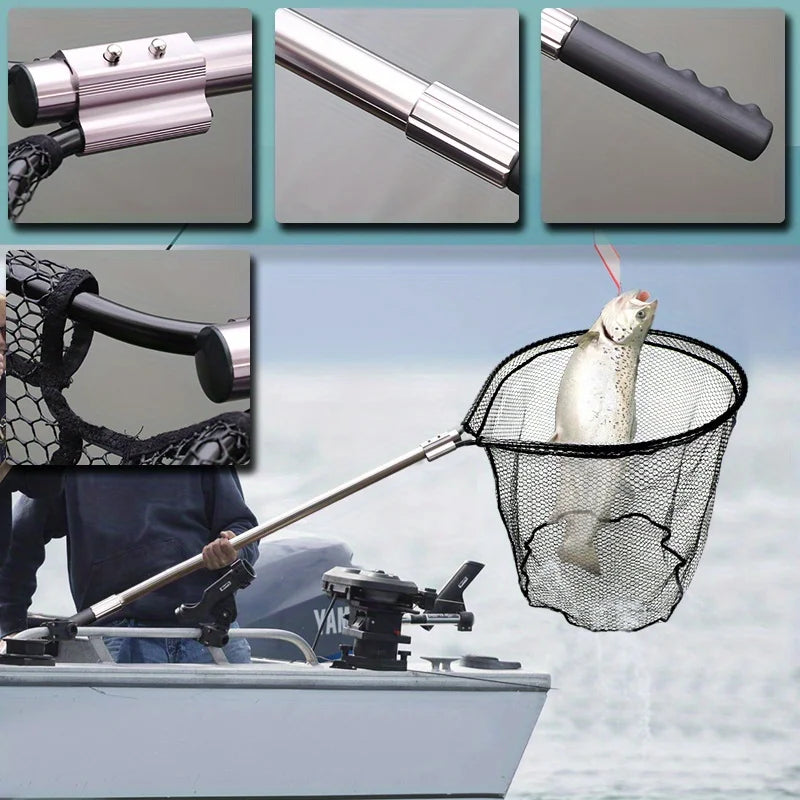 Ackibbik 1pc Large Rubber Fishing Net with Telescoping Handle Kayak with Bag Extend 70 to 94 Inch Net Depth 27.5 Inch