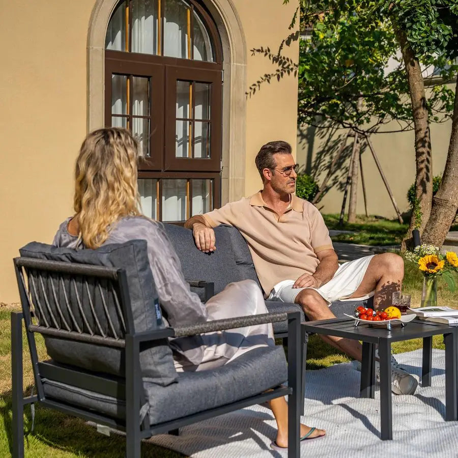 3 Pieces Patio Set Outdoor Metal Furniture Sets with 2 Armchairs and Side Table, Outdoor Single Sofa Set for Garden, Backyard,