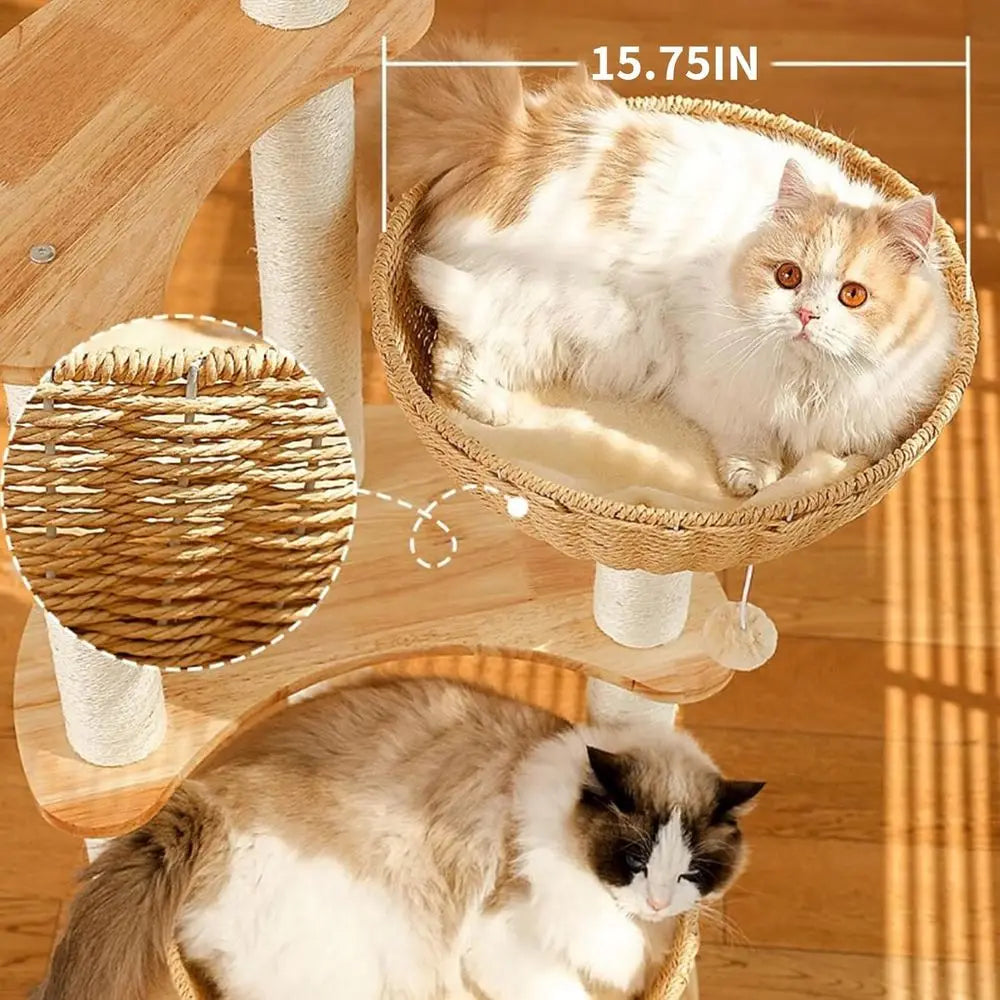 Luxury 54 Indoor Cat Tree Tower, Hand-Woven Oak Scratching Post for Multiple Large Cats, High-End Design Activity Center, Easy t