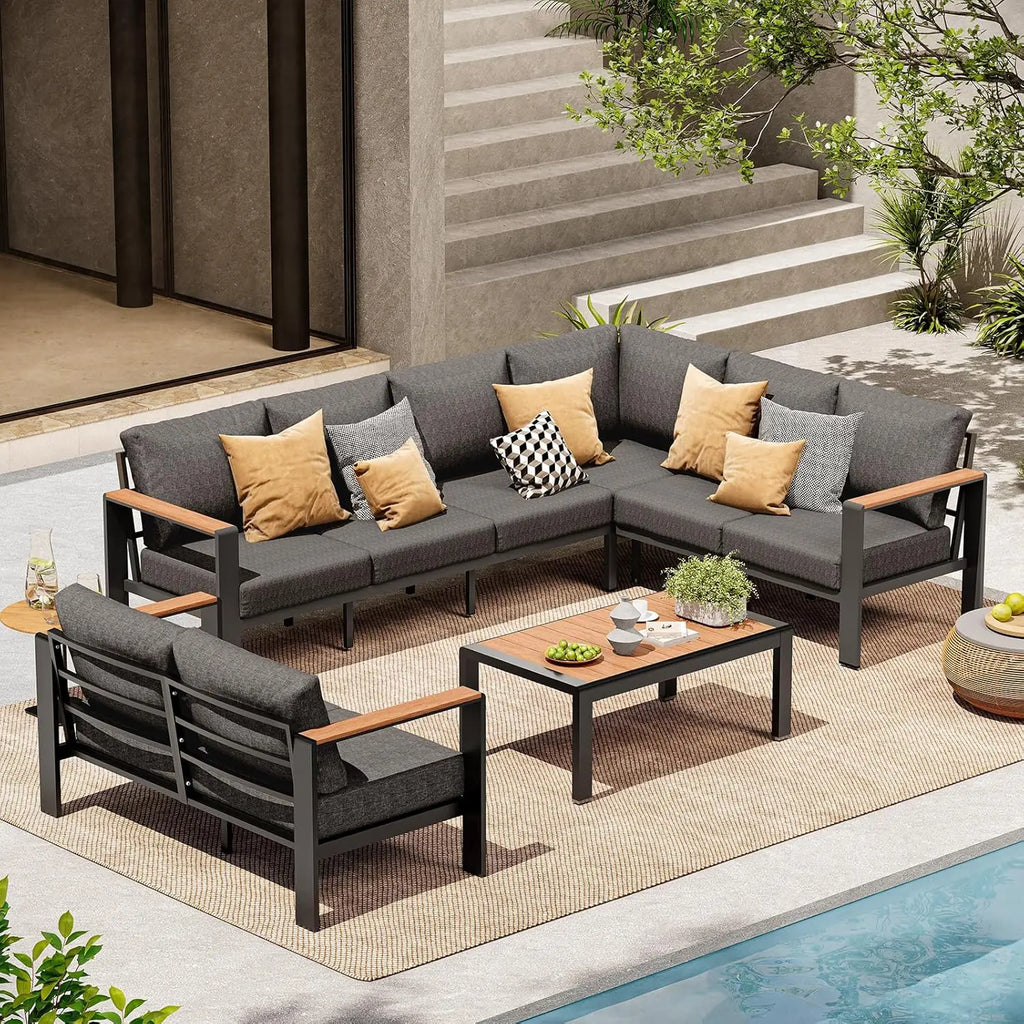 Aluminum Outdoor Patio Furniture Set 8 Seats, Outdoor Sectional Corner Sofa, Patio Conversation Set with Coffee, Customized