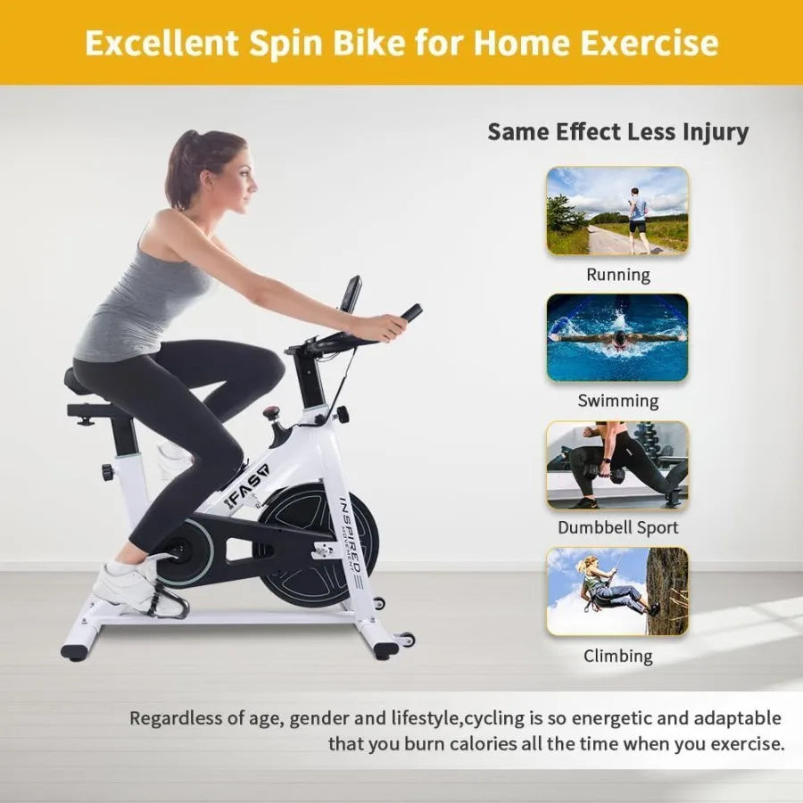Stationary Bikes for Home Spin Indoor Exercise Bike with LCD Monitor and Comfortable Seat Cushion for Home Gym Cardio Fitness T