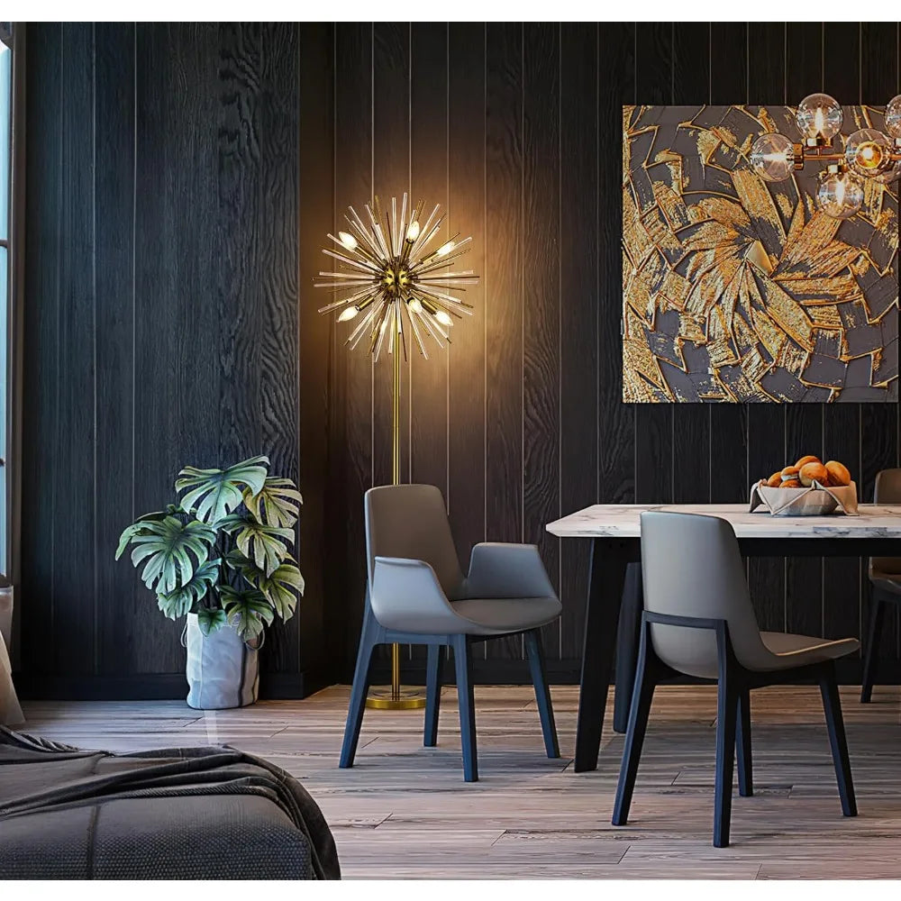 Mid-Century Modern Gold Floor Lamp for Living Spaces, 65.3 Tall Unique Metal Design for Bedrooms