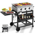 3 Burner 30000 BTU Outdoor Gas Griddle with Lid Portable Flat Top Griddle 28 Inch Heavy Duty Cast Iron Grill in Black with Bott
