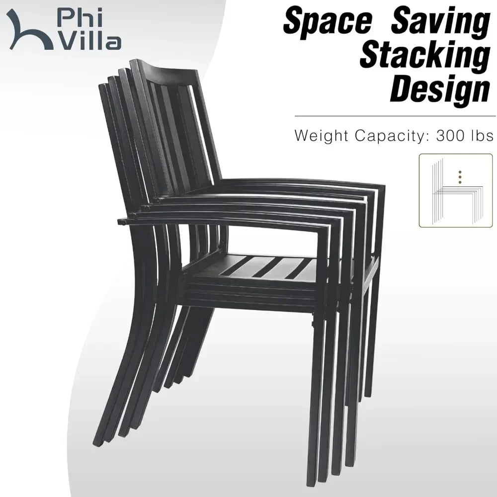 3 Piece Outdoor Patio Bistro Dining Set, Slatted Metal Round Table & 2 Patio Chairs, Outdoor Furniture Set for Porch