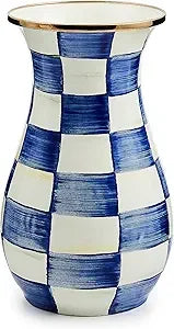 Elegant Tall Enamel Flower Vase, Living Room Decor, Gray & White Checkered Pattern
