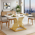 Modern Rectangular Dining Table, White Top & Geometric Gold Legs, Seats 4, Small Kitchen Table for Dining Room
