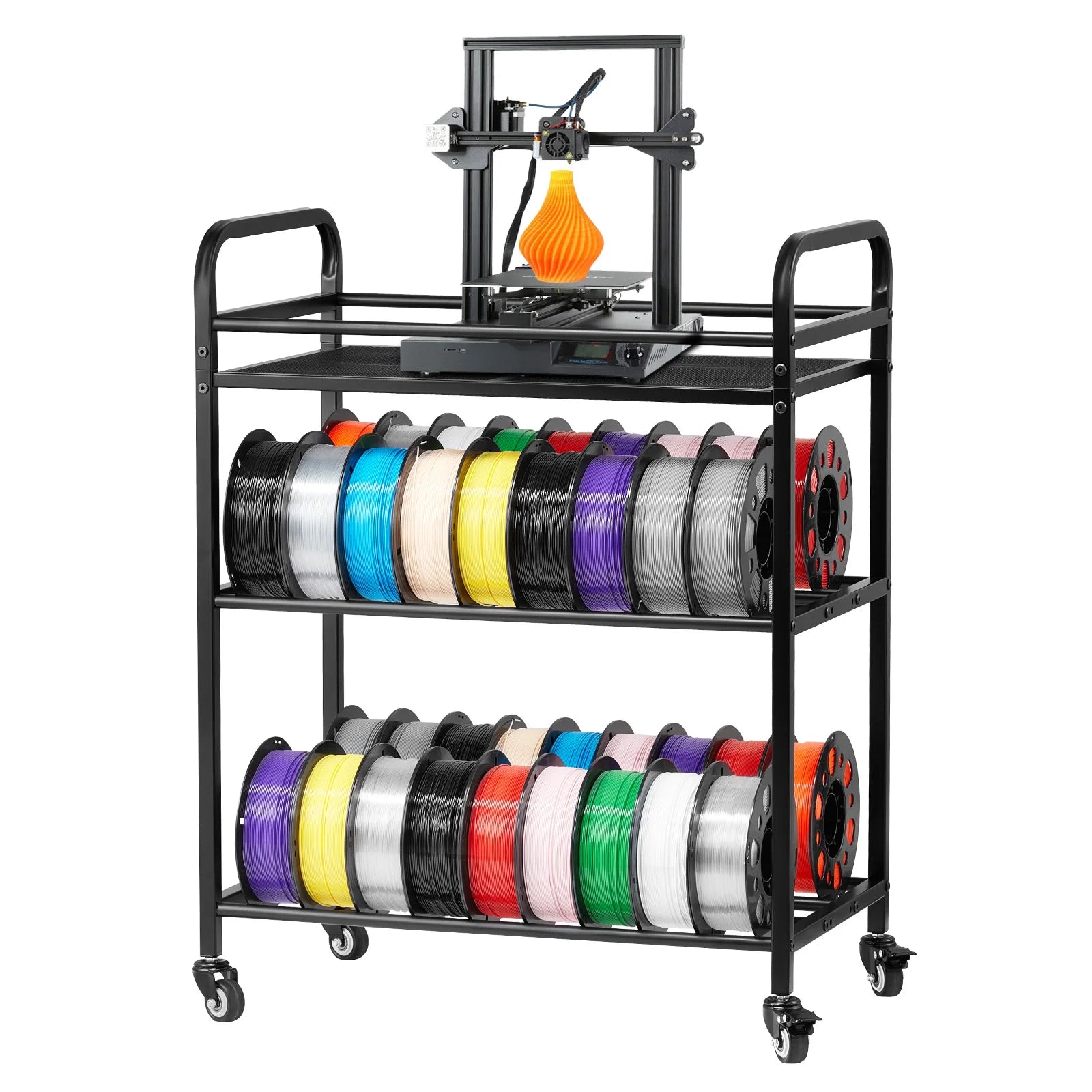 SucceBuy 3 Tier 3D Printer Filament Storage Rack Rolling Filament Spool Holders Racks with Wheels Filaments Organzied for Office