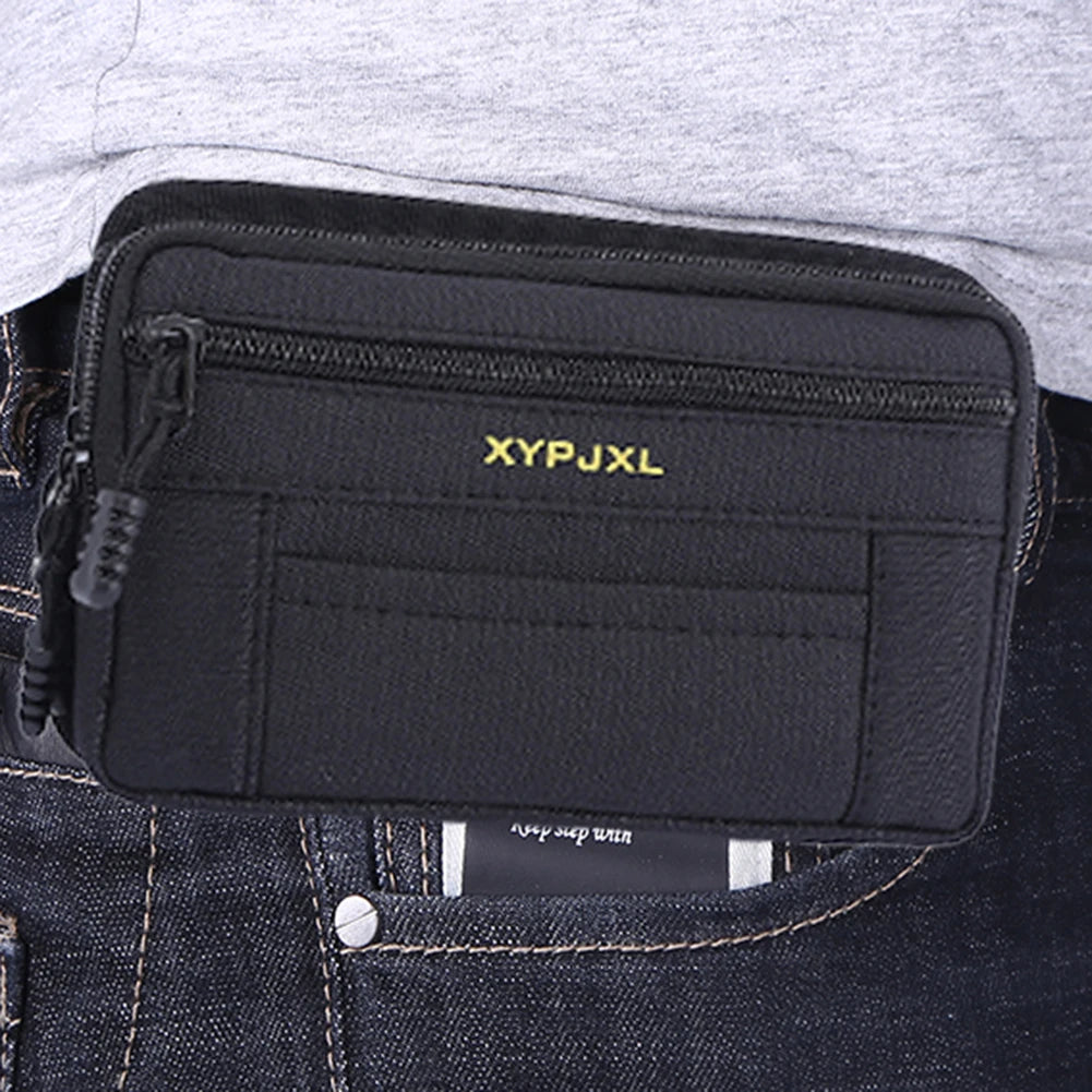 Men Waist Pouch Multi-Compartment Wallet Pouch Portable Mobile Phone Purse Canvas Hiking Cycling Travel Tools