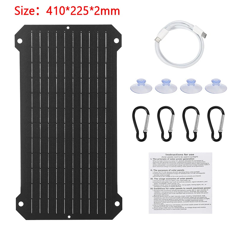 30W All Black Solar Panel Charger Voltage Current Display USB +Type C Interface Output High Efficiency Patent for Mobile Phone