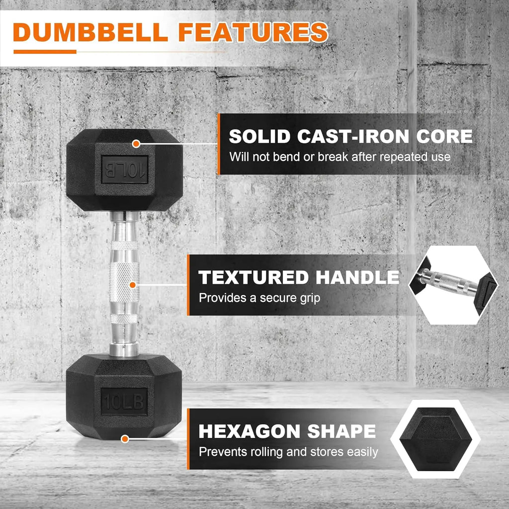 Hex Rubber Coated Dumbbells for Home Gym Exercises - Pair of 25 lb Hand Weights, Versatile Fitness Equipment