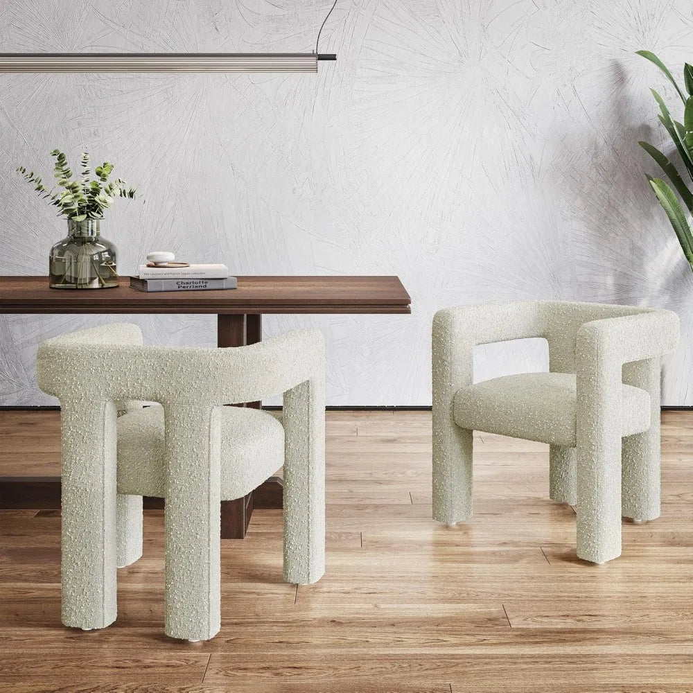 Modern Boucle Barrel Dining Chair, Upholstered Linen Kitchen Boucle Armchair with Sidearms and Back, for Dining Room Living Roo
