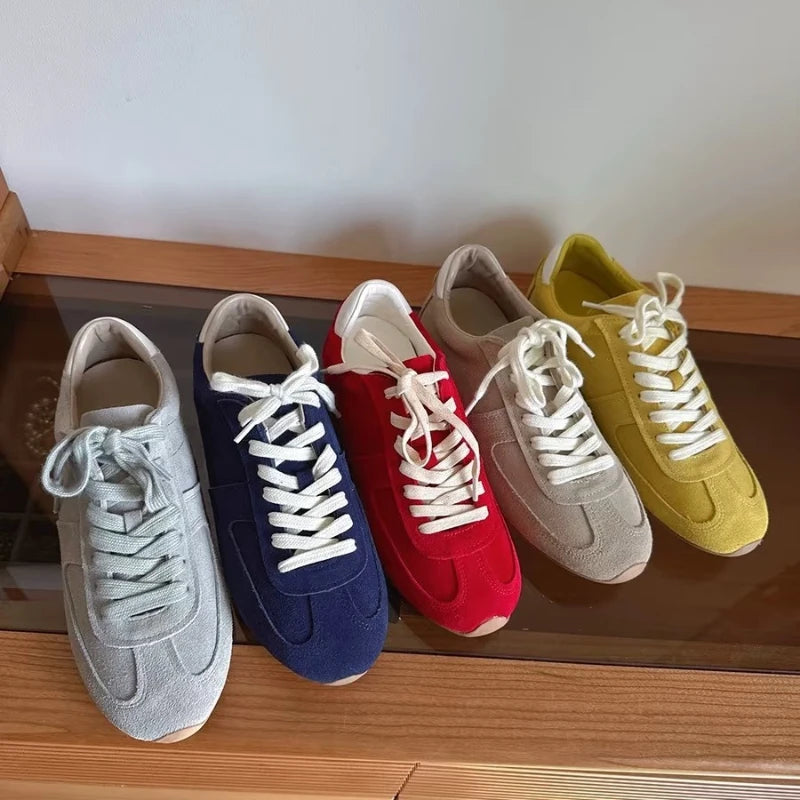 Women  Sports Shoes Suede 2025 New Retro Training Flat Casual Shoes Genuine Leather Agan Women's Shoes