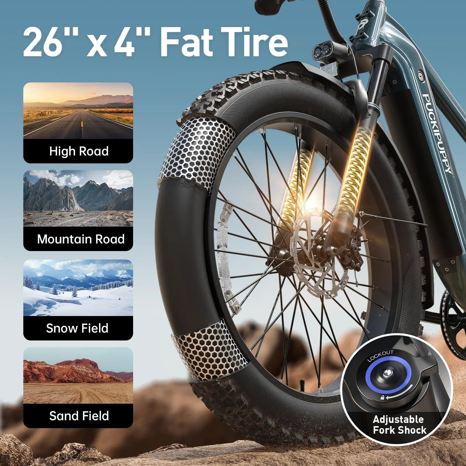 PUCKIPUPPY Beagle II Electric Bike 26"Fat Tire 80Miles Range Electric Mountain Bike 960W 48V 15AH Ebike With 2-Year Warranty
