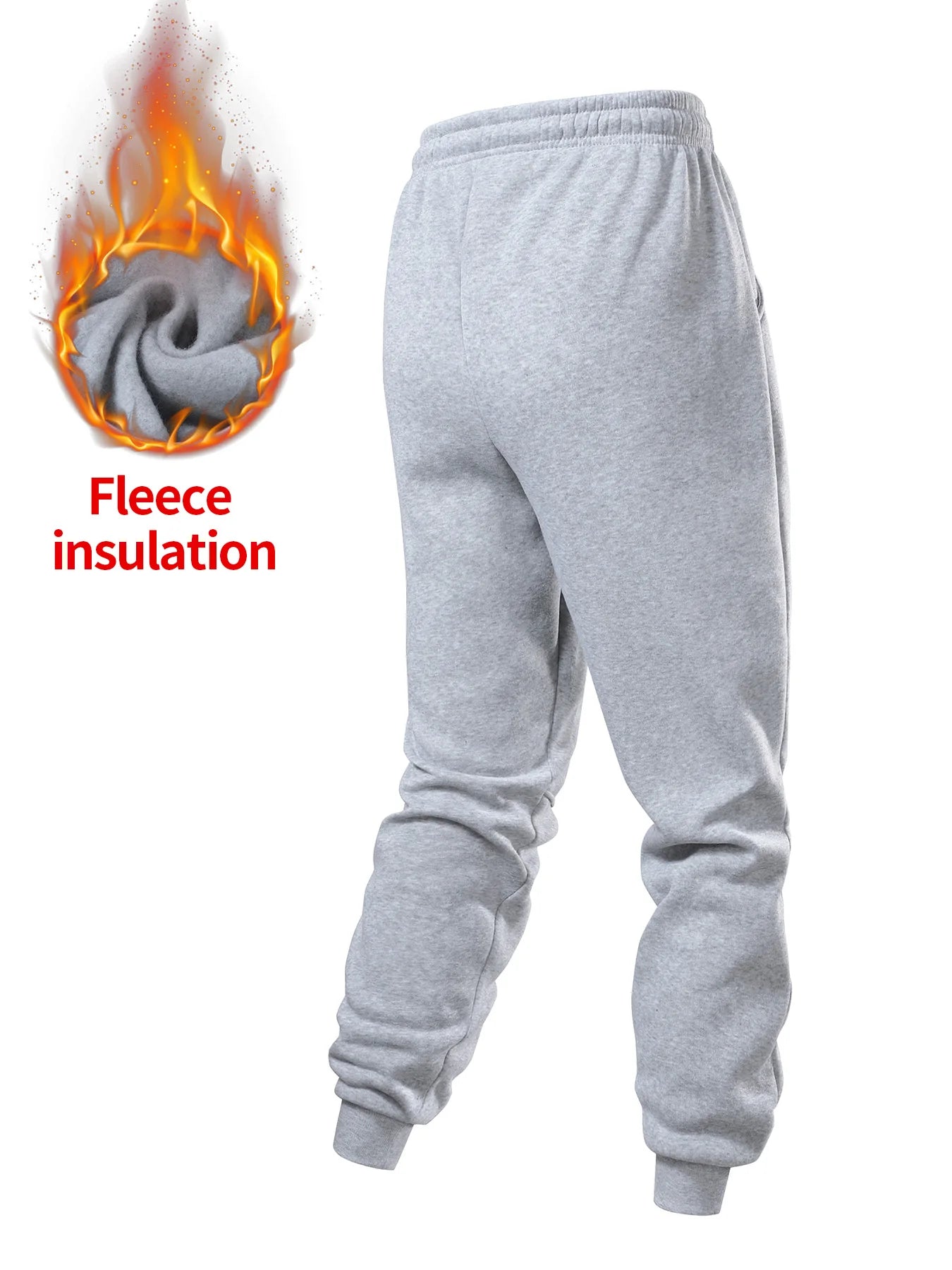 Men's Fleece Lined Jogger Pants, Casual Drawstring Waist Sweatpants with Pockets, Warm Running Trousers for Fall & Winter