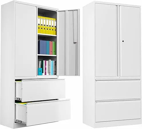 Secure Metal File Cabinet with Adjustable Shelves and Dual Drawers for Home and Office Storage