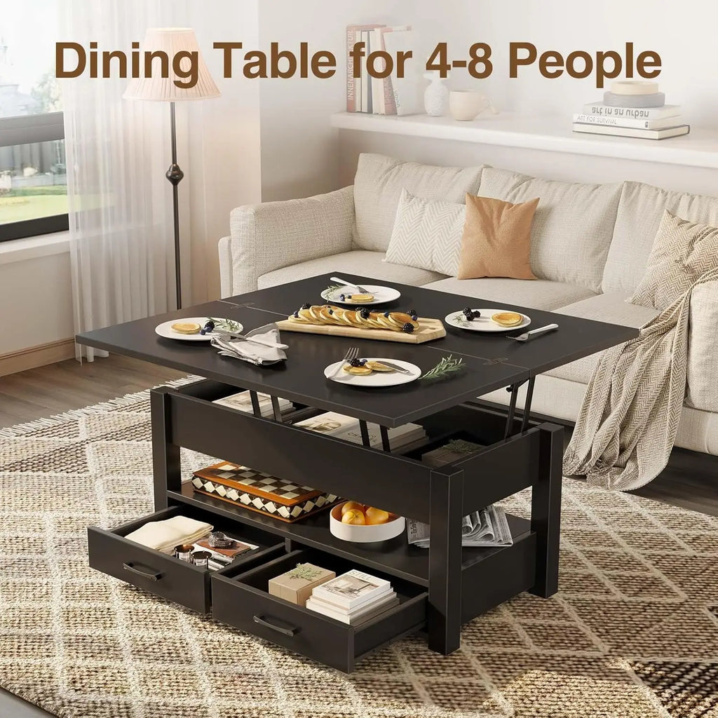 Convertible Lift-Top Coffee Table with Drawers, Hidden Storage, Multi-Function for Living Room and Dining