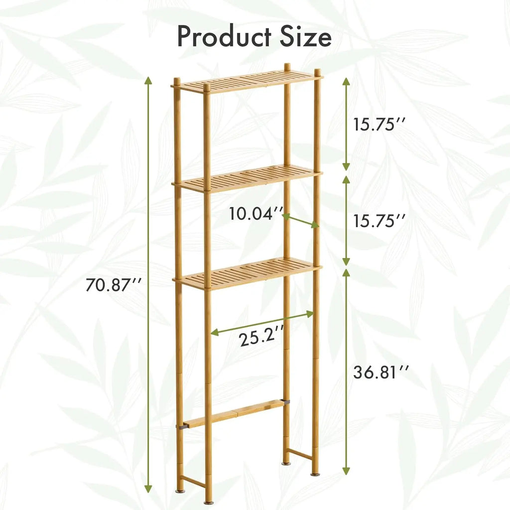 3-Tier Over Toilet Storage Shelf, Bamboo Organizer Rack for Bathroom and Laundry Space Saver, Natural Color