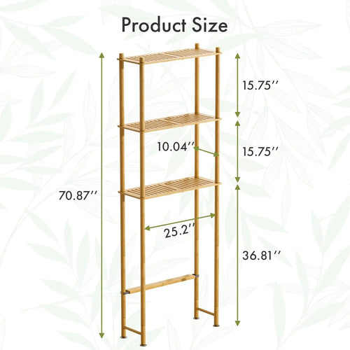 3-Tier Over Toilet Storage Shelf, Bamboo Organizer Rack for Bathroom and Laundry Space Saver, Natural Color