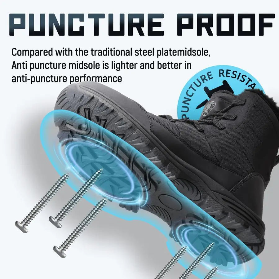 Winter Steel Toe Boots for Men Comfortable Slip Resistant Puncture Resistant Indestructive Construction Work Shoes Warm Faux Fur
