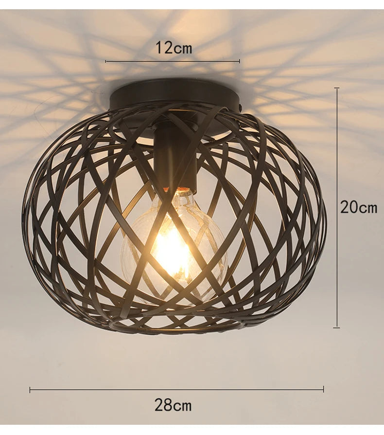 Bedroom Living Room Ceiling Light Restaurant Kitchen Corridor Entrance Bar Counter Balcony Iron Mesh Black Retro Ceiling Lamp