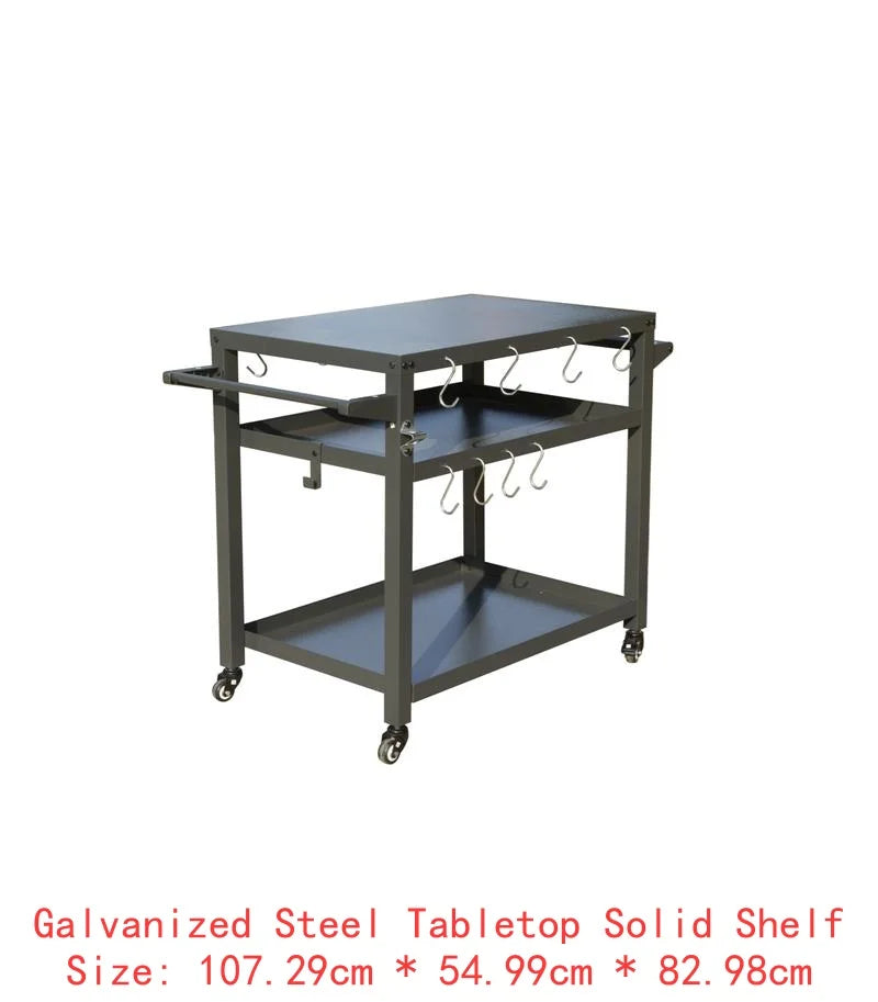 3-Shelf Outdoor Grill Table with Wheels, Portable Grill Cart, Outdoor Pizza Oven Prep Table, BBQ Stand with Propane Tank Hook,