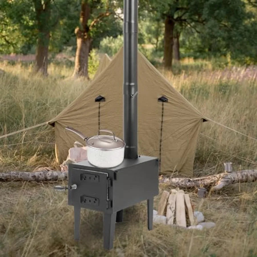 Portable Wood Burning Stove for Outdoor Cooking Fishing Hiking and Travel Compact Design with Storable Chimney Pipes for Effici