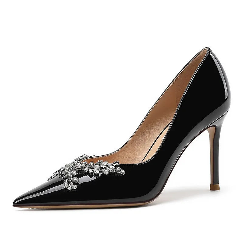 Elegant Pointed Toe Pumps - French Style Stiletto Heels with Crystal Detail, Nude Color Ladies Dress Shoes, Comfort Fit & Chic