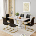 Modern 6-Piece Dining Set with 63 Marble Table and Leather Chairs