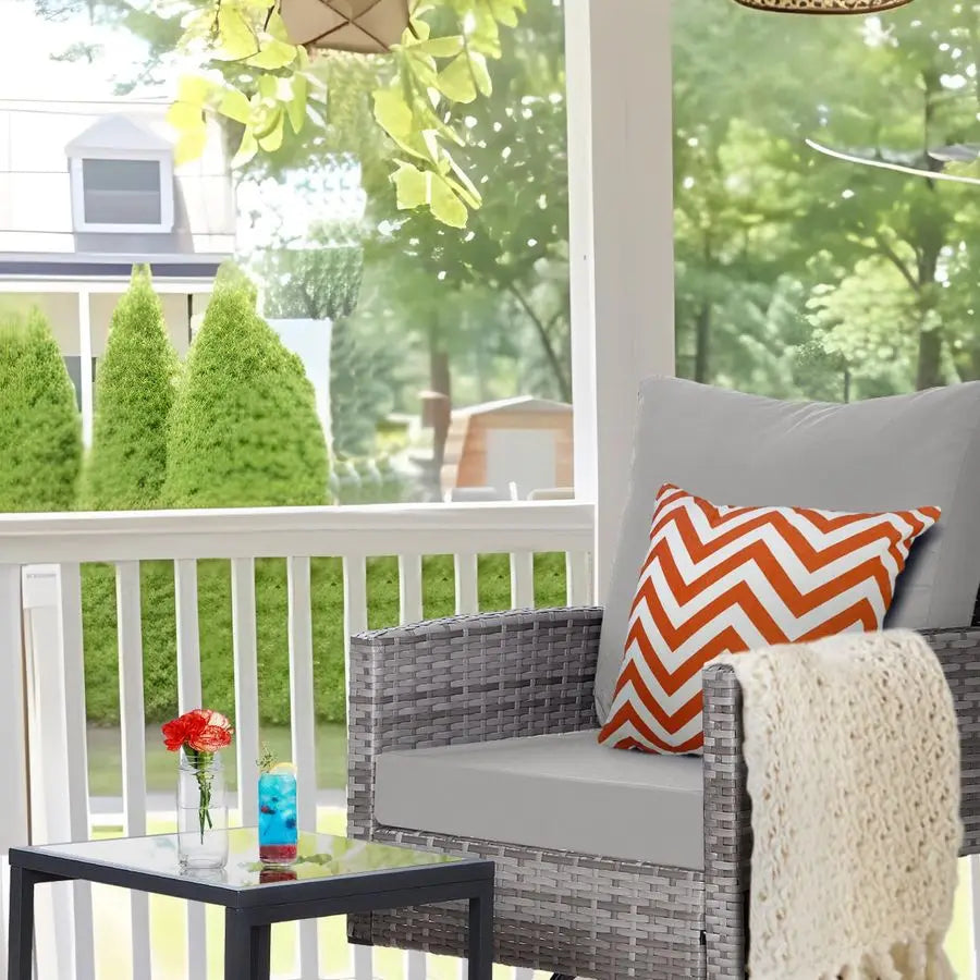 3 Piece Patio Furniture Set, Outdoor Swivel Patio Chairs Set of 2, Wicker Apartment Balcony Furniture Set with Thick Cushions f