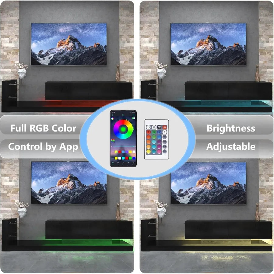LED TV Stand for 55 65 75 Inch TV Modern Entertainment Center with Tempered Glass 50 60 70 Inch TV Console Gaming Media Console