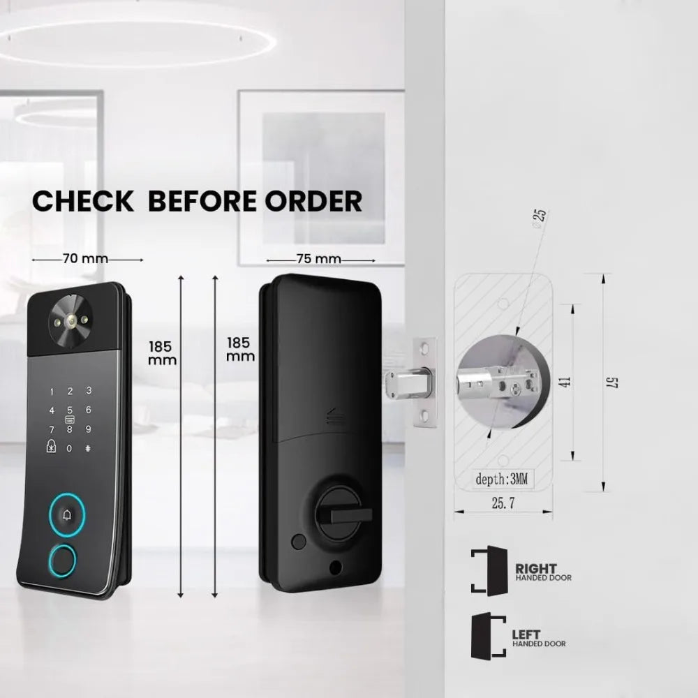 Smart Door Lock with Camera, Doorbell & Video Intercom – Keyless Entry Deadbolt, 5 Unlock Ways (Fingerprint, Password, Card, Key