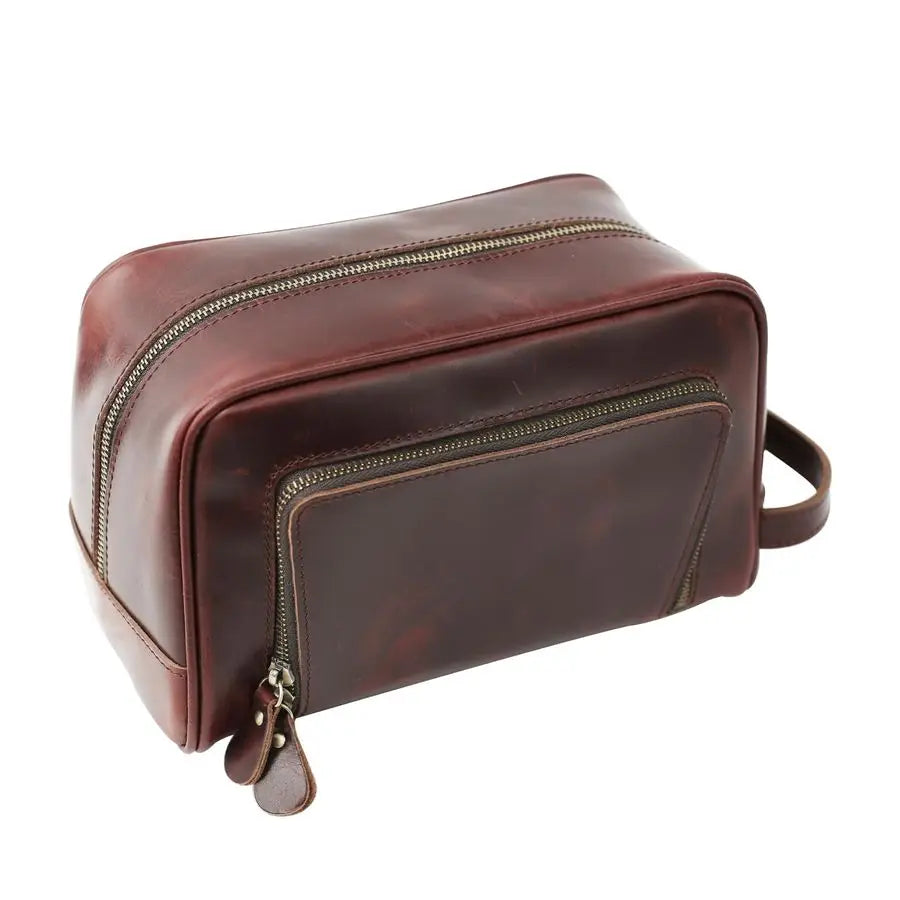 Bag for Men Women,Full Grain Genuine Leather Toiletry Bag for Travel,Makeup Cosmetic Case,Shaving Kit Bag,Hygiene Dopp Kit Reddi