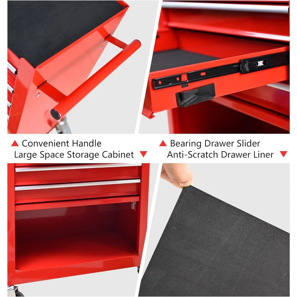 Drawers Rolling  Chest Cart With Tool Sets. Storage Cabinet, 24.4 Toolbox Cart With 4 Wheels. Portable  Cabinet