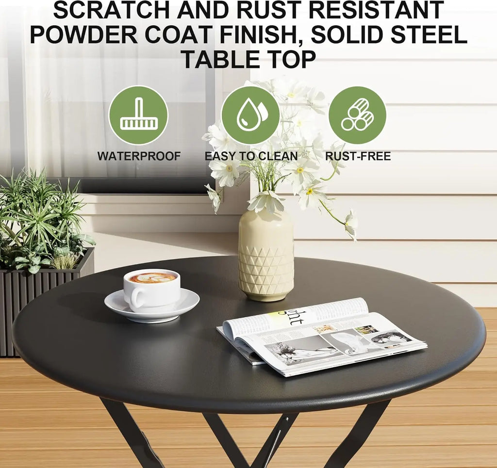 2-Piece Folding Bistro Table and Chairs Set, Indoor/Outdoor Patio Furniture in Black