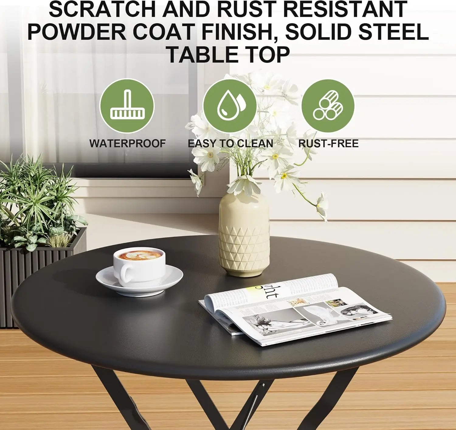 2-Piece Folding Bistro Table and Chairs Set, Indoor/Outdoor Patio Furniture in Black