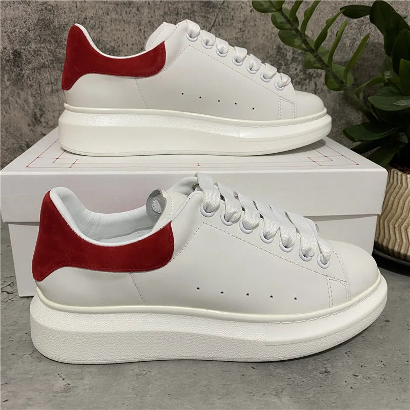 Platform White Sneakers for Women - Leather Chunky Sole Shoes, Spring Casual Fashion Sneaker, Elevator Shoes Comfortable Daily