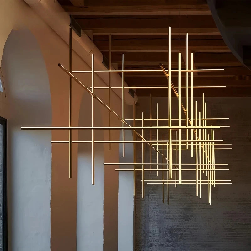 Modern LED Simple Tube Gold Chandeliers For Villa Living Room Kitchen Bar Pendant Lamps Interior Hanging Lighting Luminaires