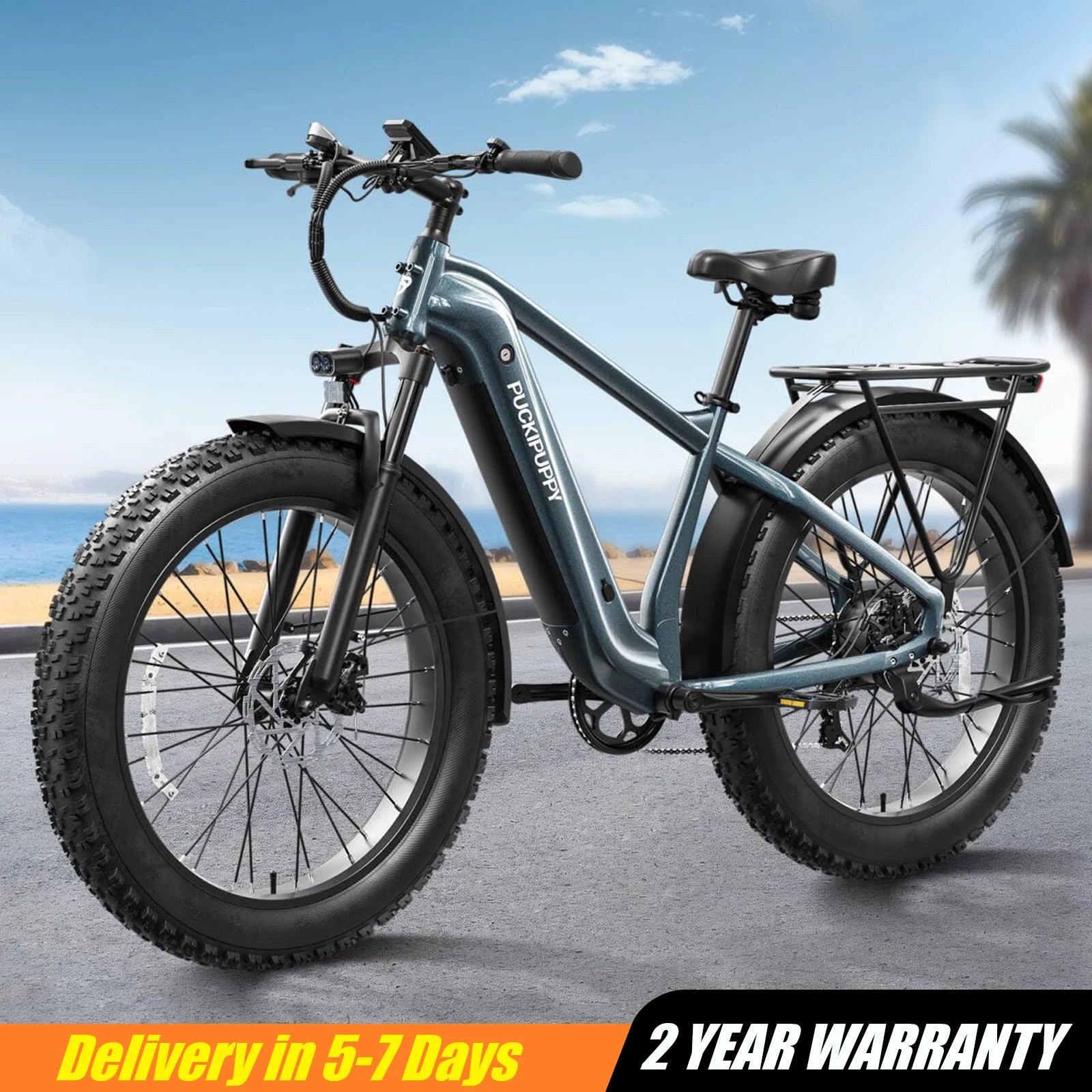 PUCKIPUPPY Beagle II Electric Bike 26"Fat Tire 80Miles Range Electric Mountain Bike 960W 48V 15AH Ebike With 2-Year Warranty