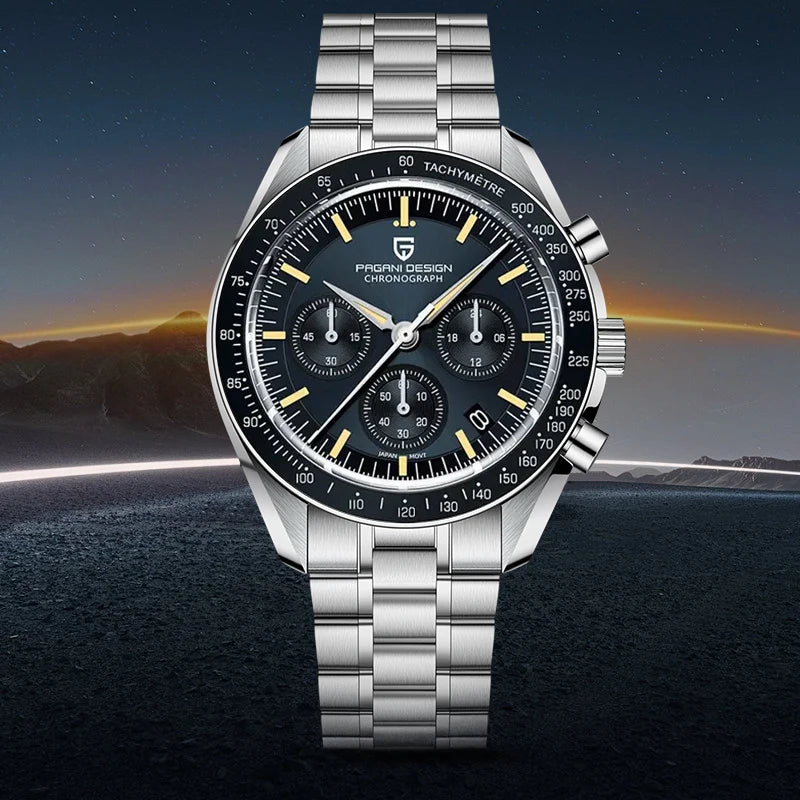 PAGANI DESIGN 2025 New Moon Watch Retro Luxury Quartz Watches For Men Stainless steel Luminous waterproof Sport Chronograph Man