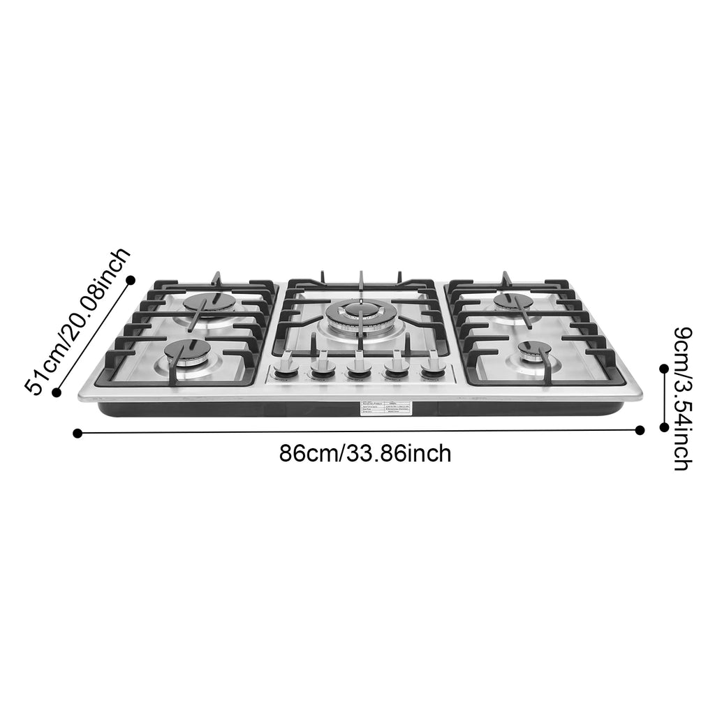 5 Burner Built-in Gas Cooktop 3.3KW NG Gas Stove Stainless Steel Gas Hob for Home Commercial Kitchen