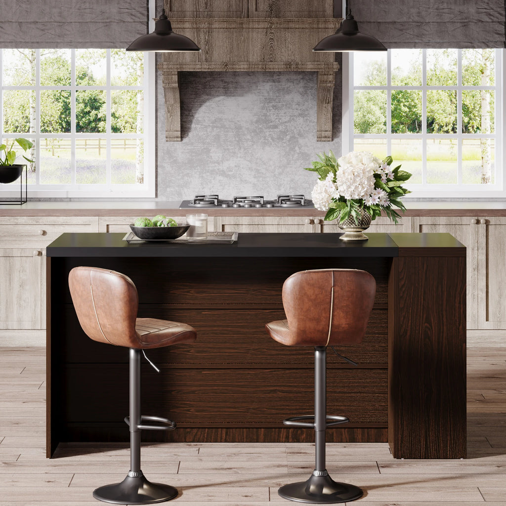Tribesigns 55" Kitchen Island with Storage, Farmhouse 5-Tier Stationary Island Table with 5 Shelves, Wood Coffee Bar Table