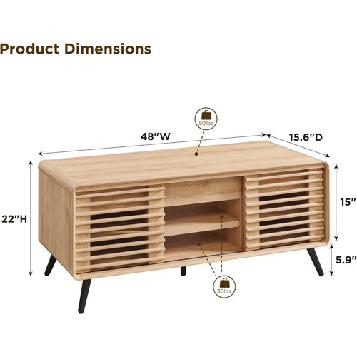 48 Lift top Coffee Table, mid Century Modern Coffee Table with Slatted Sliding Door, Hidden Storage Compartment, 4 Stor